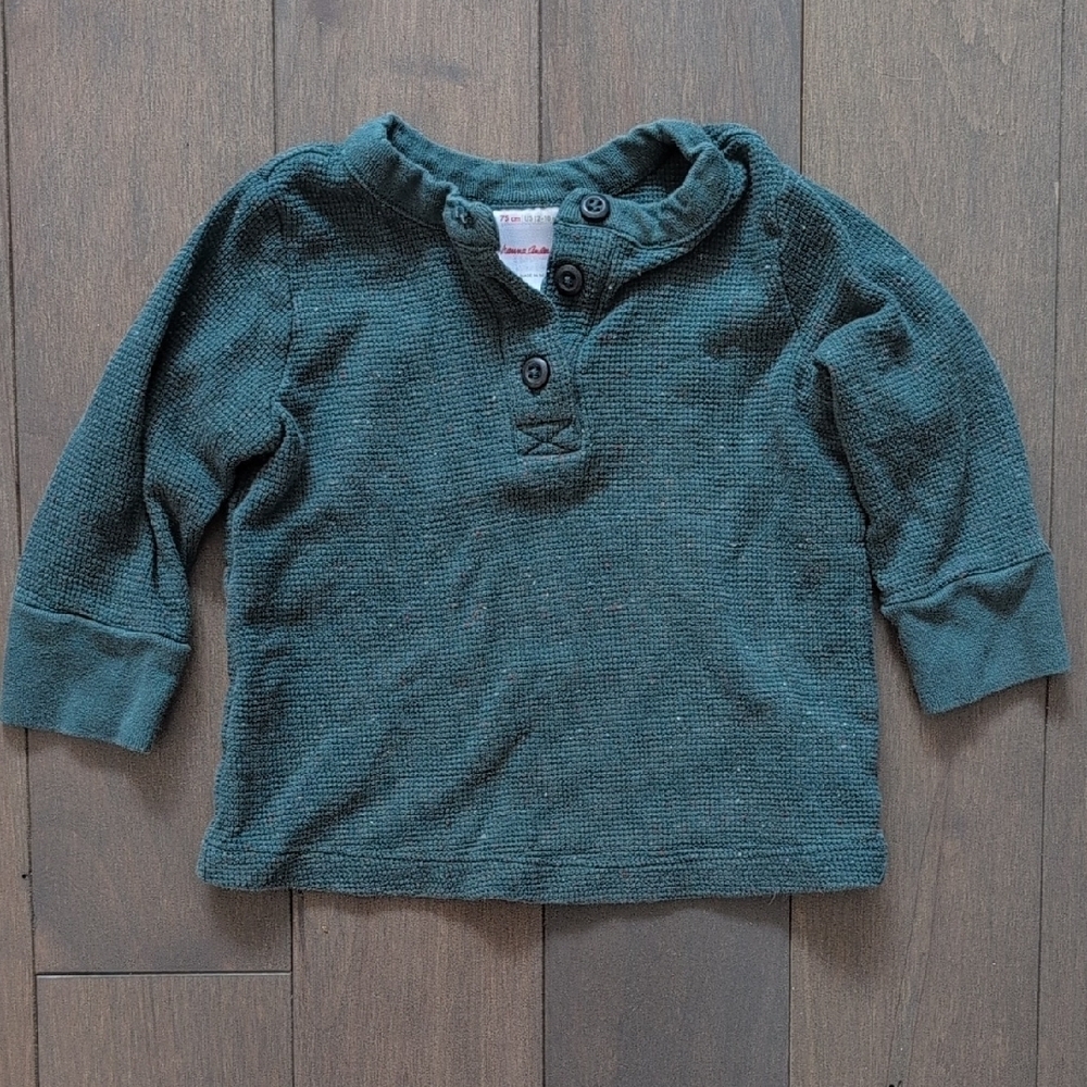 Hanna Andersson 12-18 Months Green Long Sleeve Waffle Henley